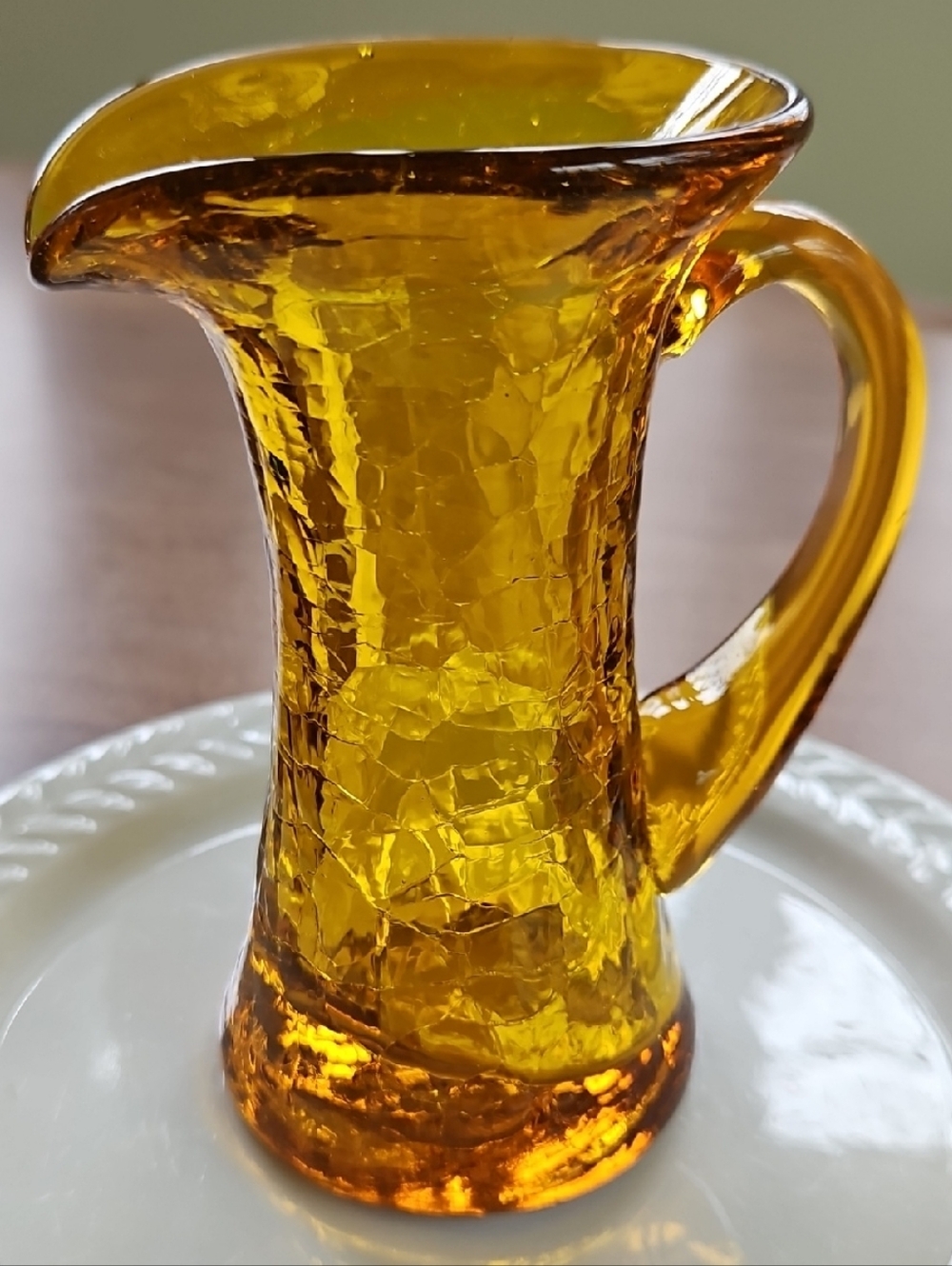 Kanawha Amber Crackle Glass Mini Pitcher